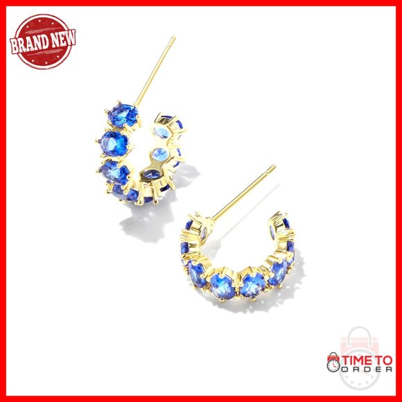 Jewelry - Crystal Huggie Earrings, 14K Gold Plated Brass, Post Closure, Dainty Jewelry